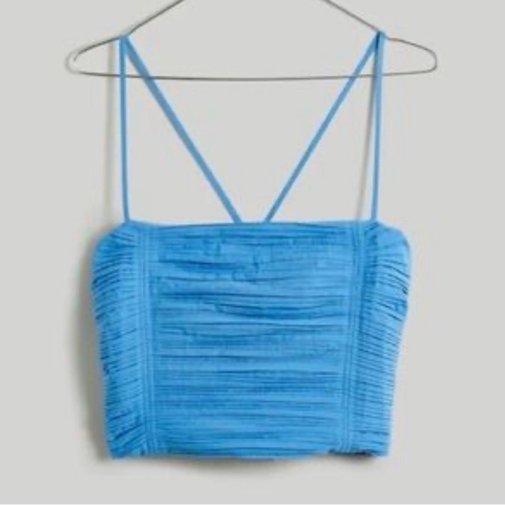 NWT Madewell Ruched Crop Tank Top | Capri Blue Azure - Picture 7 of 9